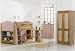 FURNITURE IMPORTS PINE & PINK MIDSLEEPER CABIN BED, WITH CHEST OF DRAWERS, PULL OUT DESK AND BOOKCASE