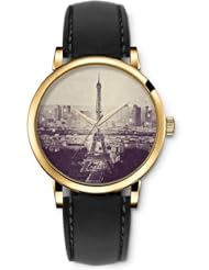 SPRAWL Aanalog Fashion Series Gold Ladies Watches of Genuine Black Leather Strap,Unique Wrist Watch for Women Girls Designed with Tower in Paris