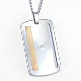 Stainless Steel/14K Bar & Men's Diamond Dog Tag Necklace
