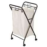 Household Essentials 7175 Rolling X-Frame Metal Hamper with Cotton-Canvas Bag, Antique Bronze