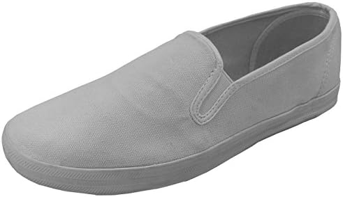 Women's Canvas Slip on Shoes Rubber Sole Sneakers - FREE PAIR PUMA SOCKS (7, White)