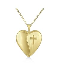 Holy Heart Pendant Necklace and Locket With Religious Cross Pattern For Women 14K Yellow Gold Verme