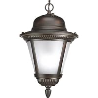 Progress Lighting P5530-20STR 1-Light Compact Fluorescent Hanging Lantern with Photocell In Die-Cast Aluminum and Etched Seeded Glass, Antique Bronze