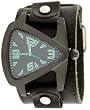 Nemesis #LBB061G Men's Black IP Premium Wide Leather Strap Futuristic Teardrop Watch