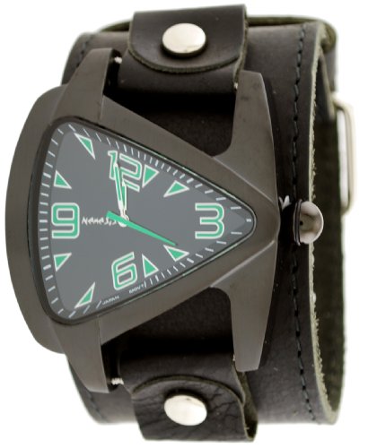 Nemesis Men's LBB061G Signature IP coating Teardrop Black Dial Leather Cuff Watch