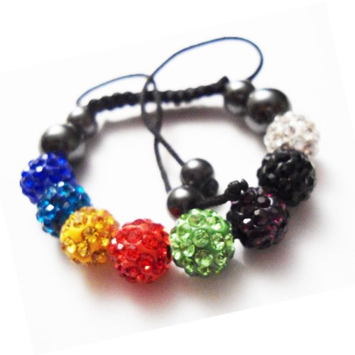 Childrens Kids Shamballa Bracelet Multi Colour Clay Crystal Disco Ball Macrame