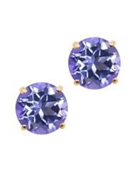 Jewelry: 2.00 Ct Round 6mm Tanzanite Blue Mystic Topaz 14K Yellow Gold Stud Earrings