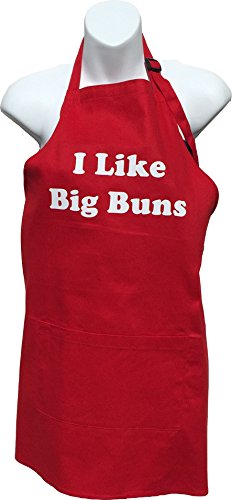 BBQ Bud, Men's Fun Grilling Apron: I Like Big Buns (Red)