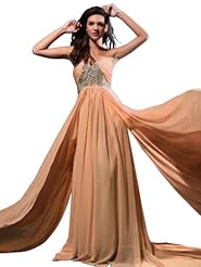 Chiffon Fitted Sequined Evening Dress/Prom Dress  with a Court Train 