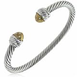 .06 carat Genuine Diamond Solid 14K Gold and Silver Designer Cable Bangle