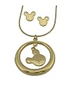 Disney ladies Gold Plated Chain with Mickey Mouse Hoop Pendant and Gold Plated Mickey Mouse Stud Earrings