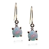 14k Yellow Gold Round Created Opal and Diamond Earrings