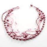 7-Tier Pearl & Pink Sparkle Cord Necklace
