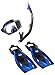 TUSA Sport Adult Visio Tri-Ex Mask, Dry Snorkel, and Fins Travel Set, Black/Metallic Blue, Medium (UP-3521QB-MB-M)