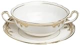 Spode Stafford White Cream Soup Cup 12 ounce and Saucer 7 inch