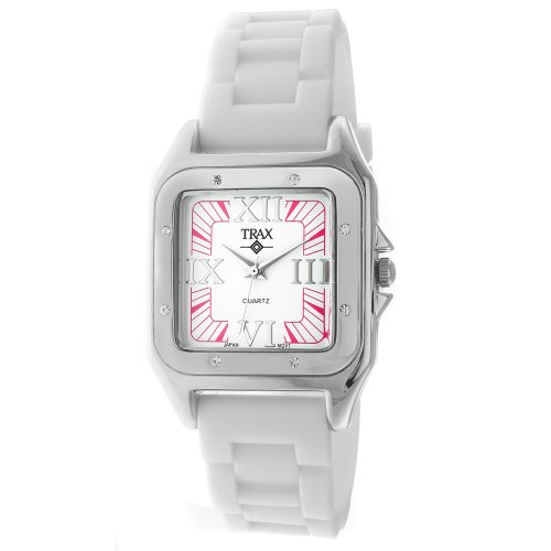 Trax Women's TR5132-PW Posh Square White Rubber Pink and White Dial Watch