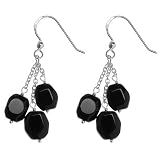 Sterling Silver Geninue Black Onyx Triple Nugget Drop Earrings