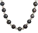 Bobijou 925 NHR073(S) Silver Clasp Ladies Black Pearl (Near Round 9mm) Interval with 5mm White Pearl Necklace