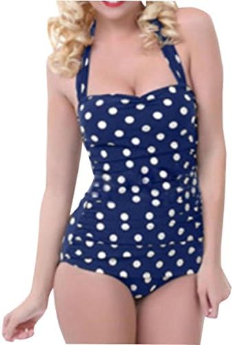 Polka Dot Swimsuit Retro Vintage One Piece Swimwear Monokinis,XXL