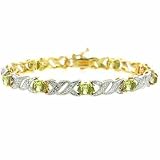 Vermeil (24k Gold over Sterling Silver) Genuine Peridot and Diamond Accent X and Oval Pattern Bracelet