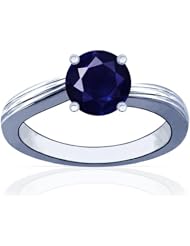 18K White Gold Round Cut Blue Sapphire Solitaire Ring