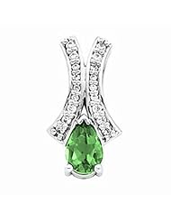 14K White Gold Pear Cut Emerald and Diamond Pendant -- LIFETIME WARRANTY