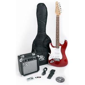 RST CAR LH Left Handed Red Electric Guitar Package with Full Size Electric Guitar, Amp, Carry Bag, and Instructional DVD