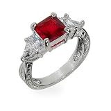 Eve's Addiction Ruby Red & Diamond CZ Silver Engagement Ring