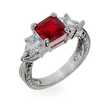 Childrens Toyshop  Jewelry : Eve's Addiction Ruby Red & Diamond CZ Silver Engagement Ring