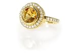 18K Yellow Gold Circle-Shape Citrine Color-Stone Ring, Set with Pave Diamonds