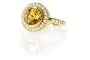 18K Yellow Gold Circle-Shape Citrine Color-Stone Ring, Set with Pave Diamonds