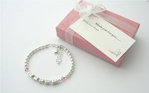 Silver Name Bracelet With Birthstone - Christening Gift