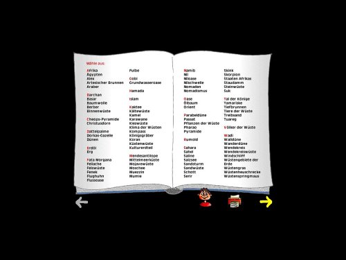 Mit Alex auf Reisen, je 1 CD-ROM : In die Wüste, 1 CD-ROM Die Wüste spielerische entdecken. Für Windows 95/98/NT oder MacOS ab System 7.0. Viele Informationen zu Menschen, Tieren, Pflanzen und Landschaften. Lernspiel