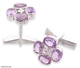 Amethyst cufflinks, 'Lucky Clovers' 0.6 W 1 L