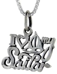 Sterling Silver I Love My Sailor Talking Pendant, 1 inch wide