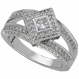 14K White Gold Triangular Shape Pre Set Diamond Engagement Ring