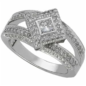 14K White Gold Triangular Shape Pre Set Diamond Engagement Ring