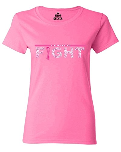 Shop4Ever® Here To Fight Women's T-Shirt Pink Breast Cancer Shirts