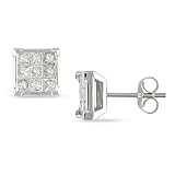 10k White Gold 1ct Channel Set Princess Cut Diamond Earring.