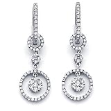 18k White Gold Flower Eternity Diamond Dangle Earrings thumbnail