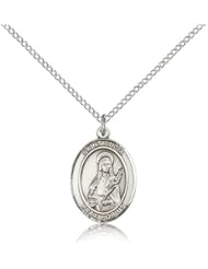 .925 Sterling Silver Saint St. Lucia of Syracuse Medal Pendant 3/4 x 1/2 Inches Eye Diseases/Writers-8065- Comes with a .925 Sterling Silver Lite Curb Chain Neckace And a Black velvet Box