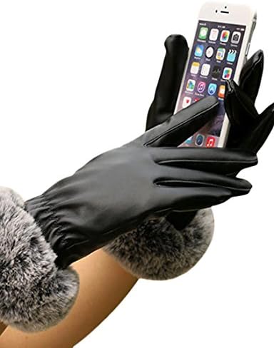 OVERMAL Womens Touchscreen Texting Driving Winter Warm Leather Gloves (Black)