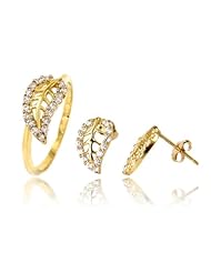 14k Yellow Gold Leaf Stud Earrings and Ring Set