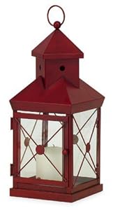Imax 5713 Charming Red Metal Cupola Lantern with Glass Inserts and Hinged Door
