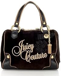 Juicy Couture Velour Rose Flower Daphne Satchel Bag Purse Black