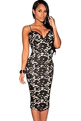 Sexy V-neck Floral Print Stretchy Lace Illusion Polyester/Spandex Midi Dress 