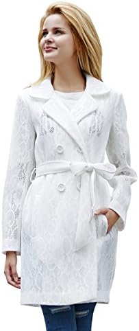 Veri Gude Women Casual Lace Coat White Trenchcoat (S(4-6), White)