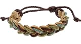 Image of Mens Womens Plaited Chunky Leather & Cord Wristband Bracelet