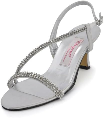 Elegantpark EP11097 Silver Women's Open Toe Rhinestone Low Heel Satin Evening Party Sandals US 8