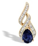 14K Yellow Gold Genuine Pear Sapphire and Diamond Flame Pendant